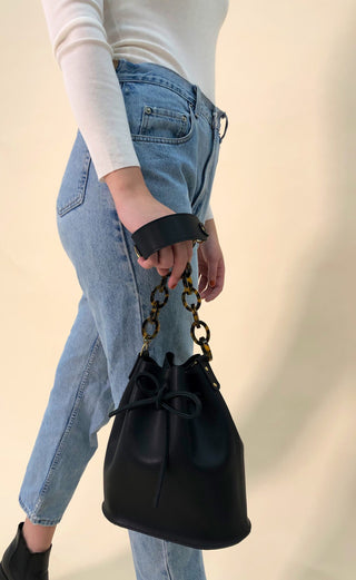 Leather bucket bag Tortoise - Forest