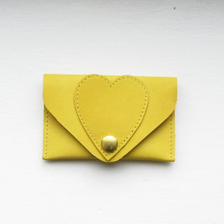 Heart leather card holder - Yellow