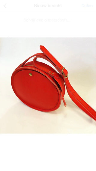 Red leather circle bag, La Lisette handcrafted bag