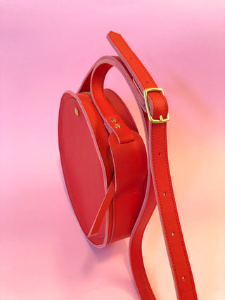 Red leather circle bag, La Lisette handcrafted bag