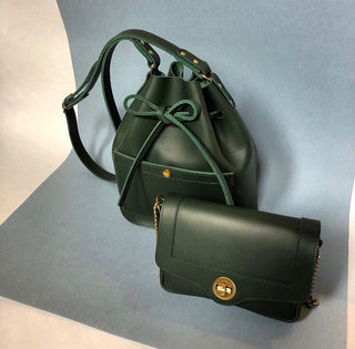 Leather bucket bag Forest green