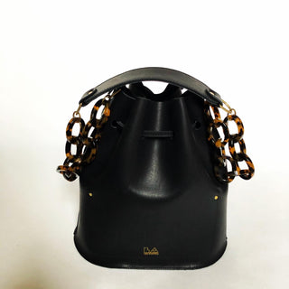 Leather bucket bag Tortoise - Black