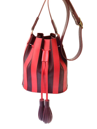 Striped Leather bucket bag